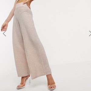 ASOS wide leg pants with deep waistband in glitter